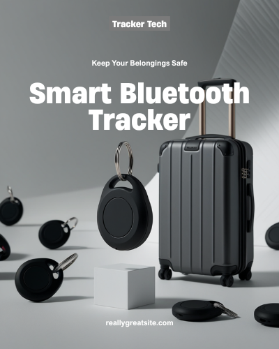 Smart Bluetooth luggage tracker tag on a suitcase handle