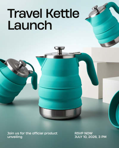 Collapsible silicone travel kettle expanded with stainless steel base