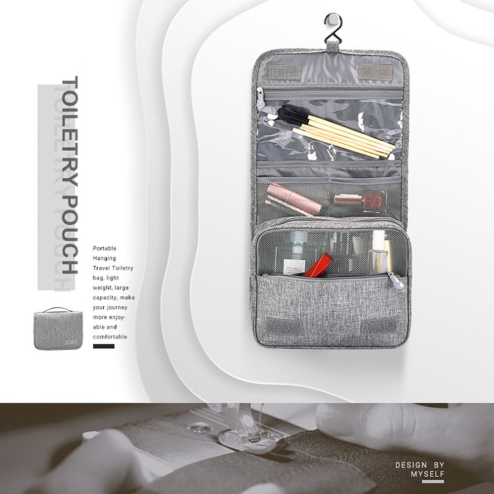 Hanging travel toiletry organizer with four compartments